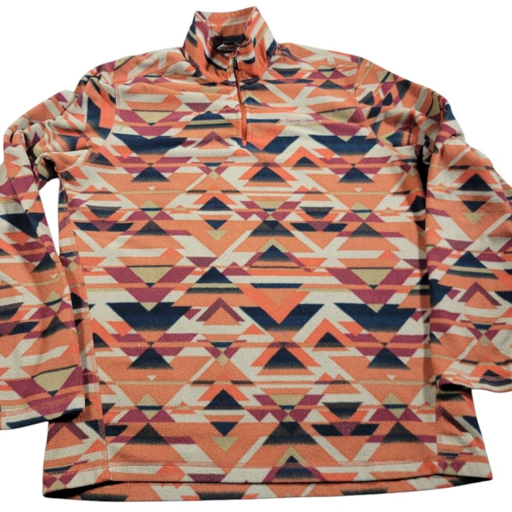 Eddie Bauer Pulllover Fleece Mens Medium Orange Aztec Sweatshirt